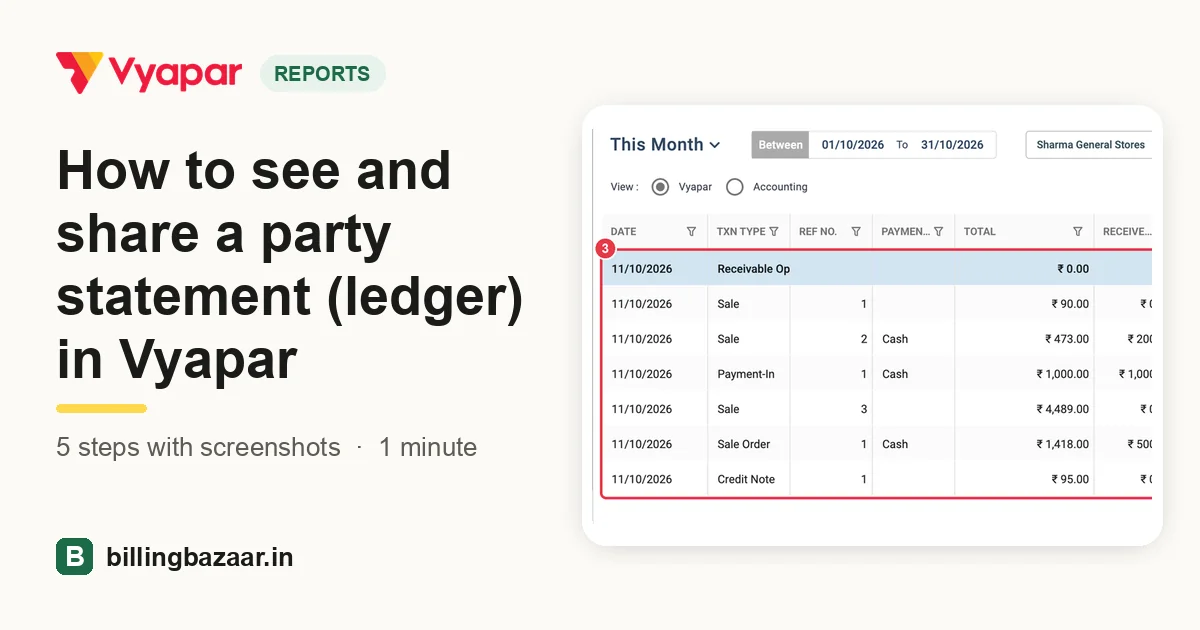 How to see and share a party statement (ledger) in Vyapar
