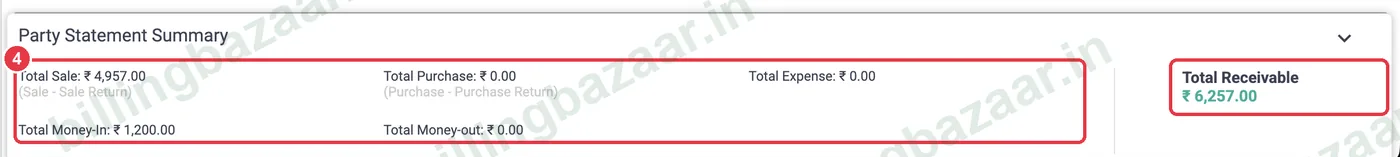 Vyapar party statement summary and total receivable