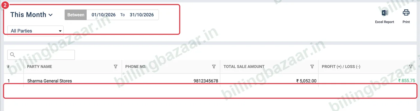 Vyapar party wise profit and loss list