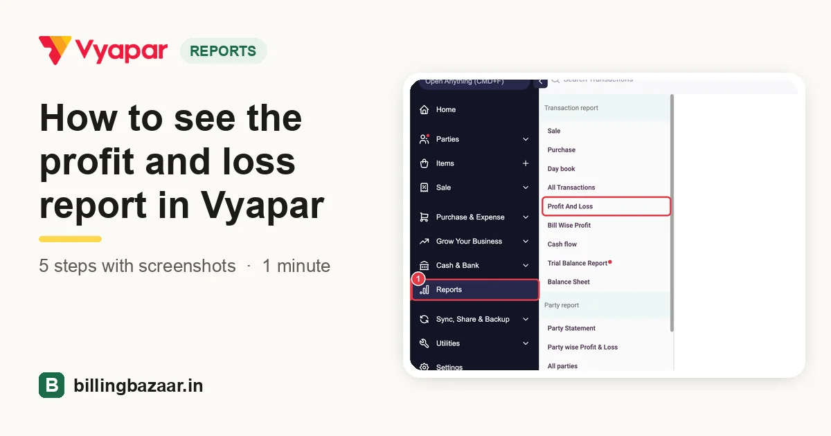 How to see the profit and loss report in Vyapar