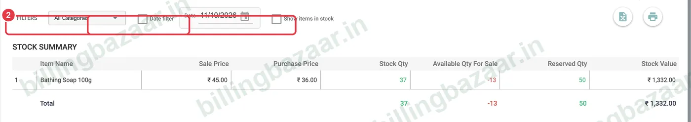 Vyapar stock summary filters