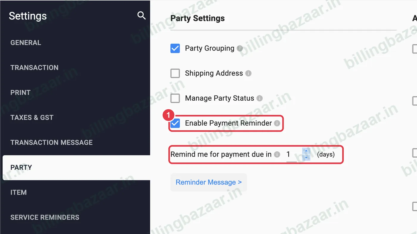Vyapar Enable Payment Reminder setting