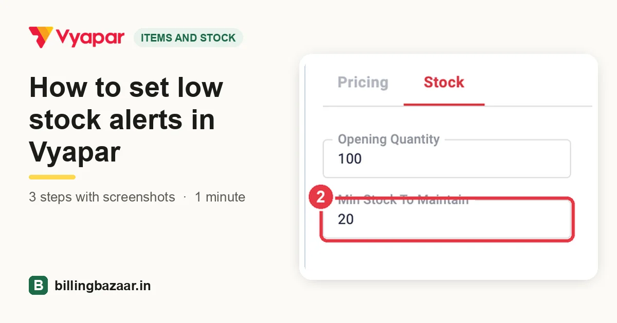 How to set low stock alerts in Vyapar