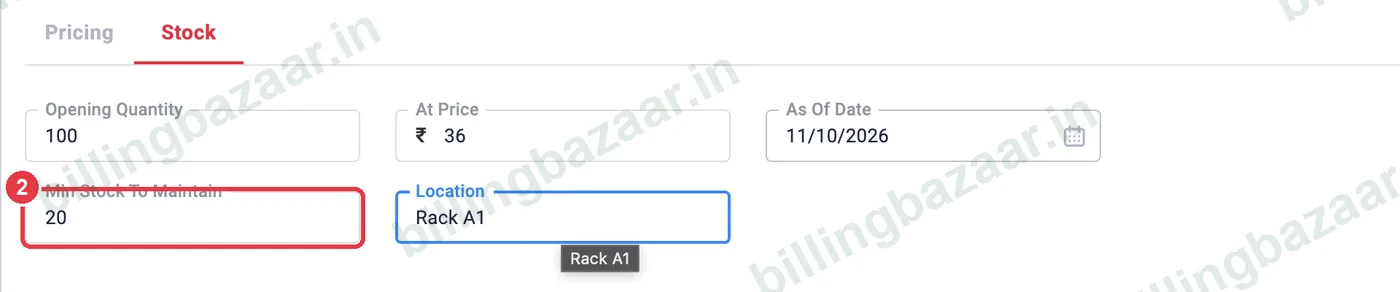 Vyapar Add Item Min Stock To Maintain field