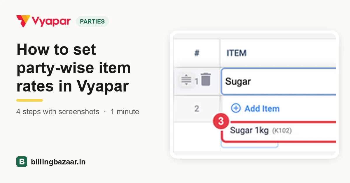 How to set party-wise item rates in Vyapar