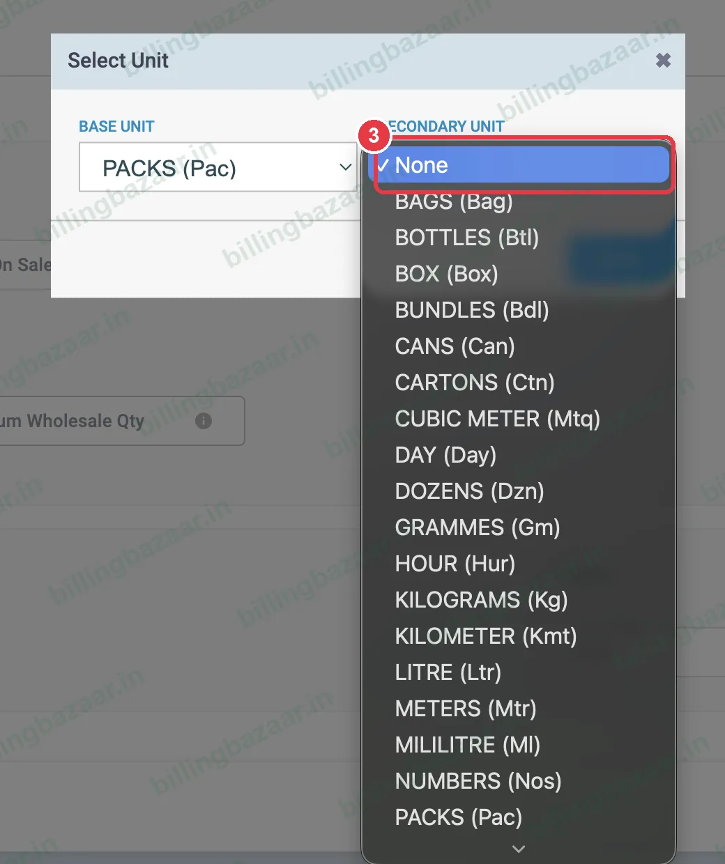Vyapar secondary unit list