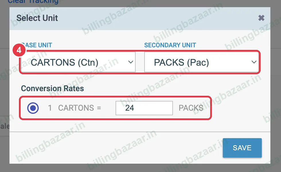 Vyapar conversion rate 1 carton equals 24 packs