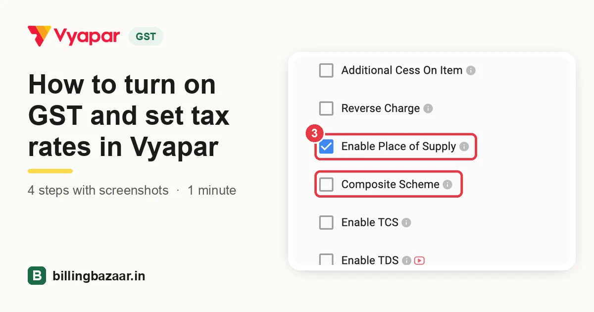 How to turn on GST and set tax rates in Vyapar