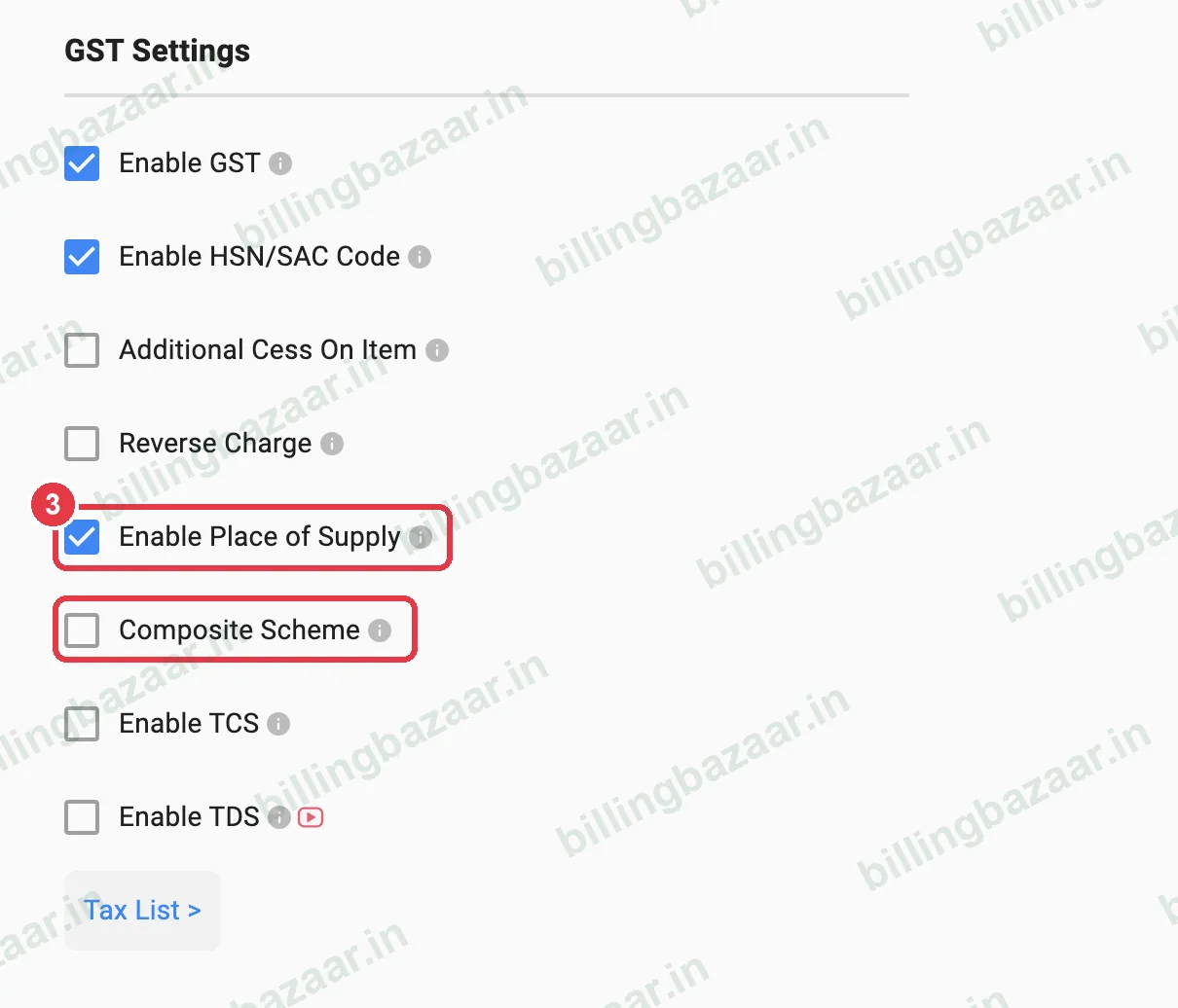 Vyapar place of supply and composite scheme settings