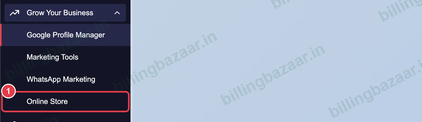 Vyapar menu with Online Store