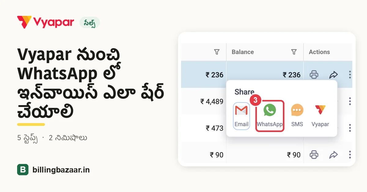 Vyapar నుంచి WhatsApp లో ఇన్‌వాయిస్ ఎలా షేర్ చేయాలి