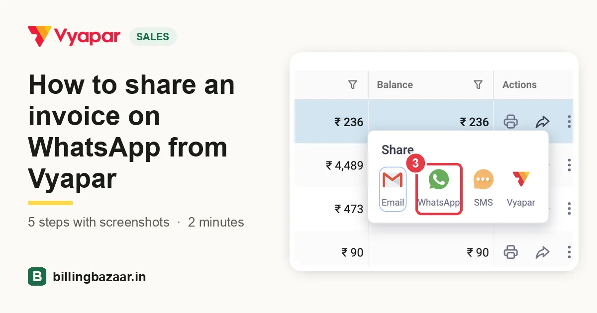 How to share an invoice on WhatsApp from Vyapar