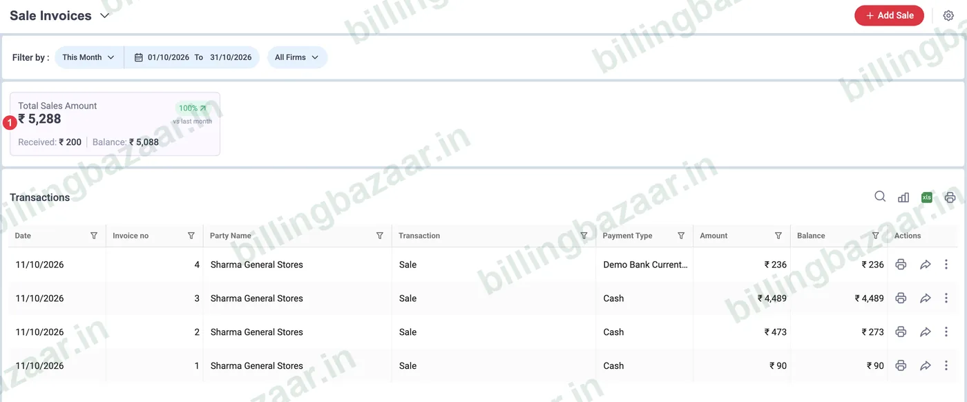 Vyapar sale invoices list