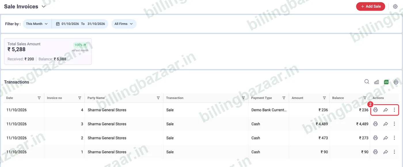 Vyapar invoice print and share icons