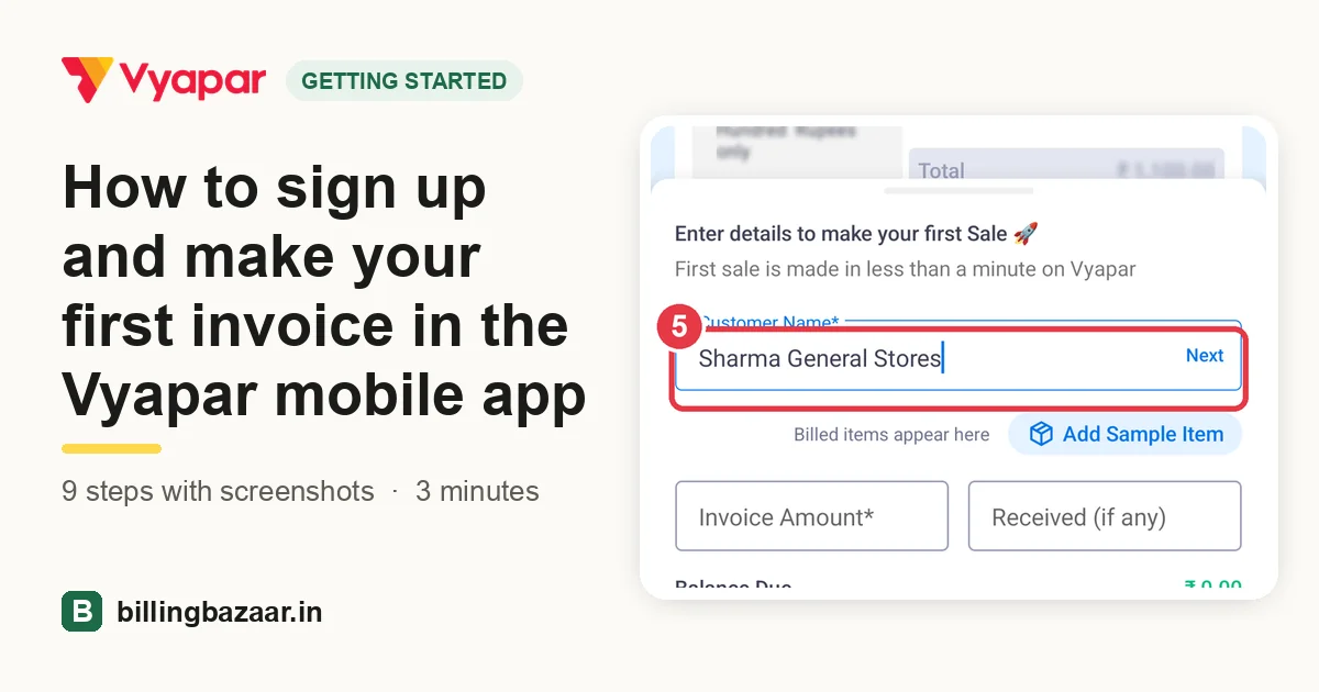 How to sign up and make your first invoice in the Vyapar mobile app