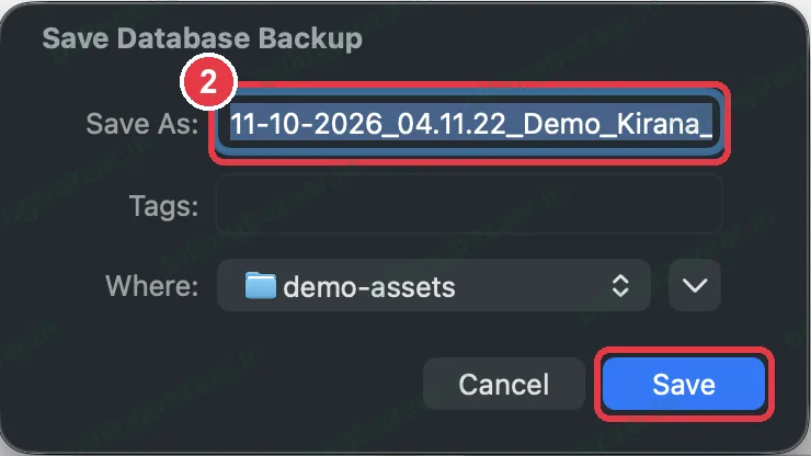 Vyapar save database backup dialog