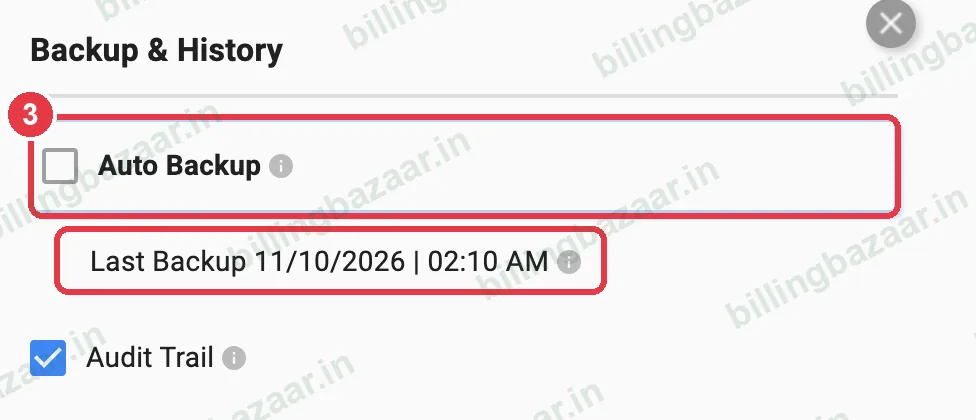 Vyapar auto backup setting with last backup time