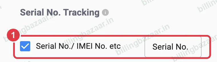 Vyapar item settings with Serial No IMEI ticked
