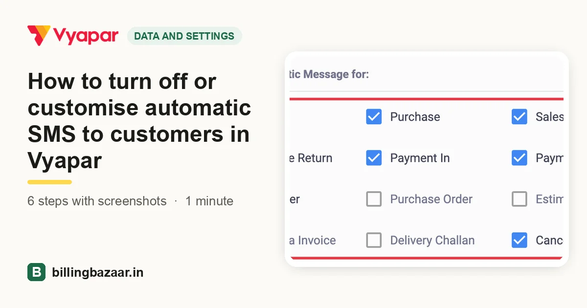 How to turn off or customise automatic SMS to customers in Vyapar