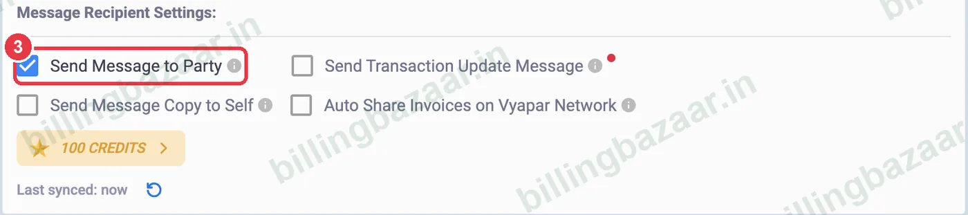 Vyapar Send Message to Party setting