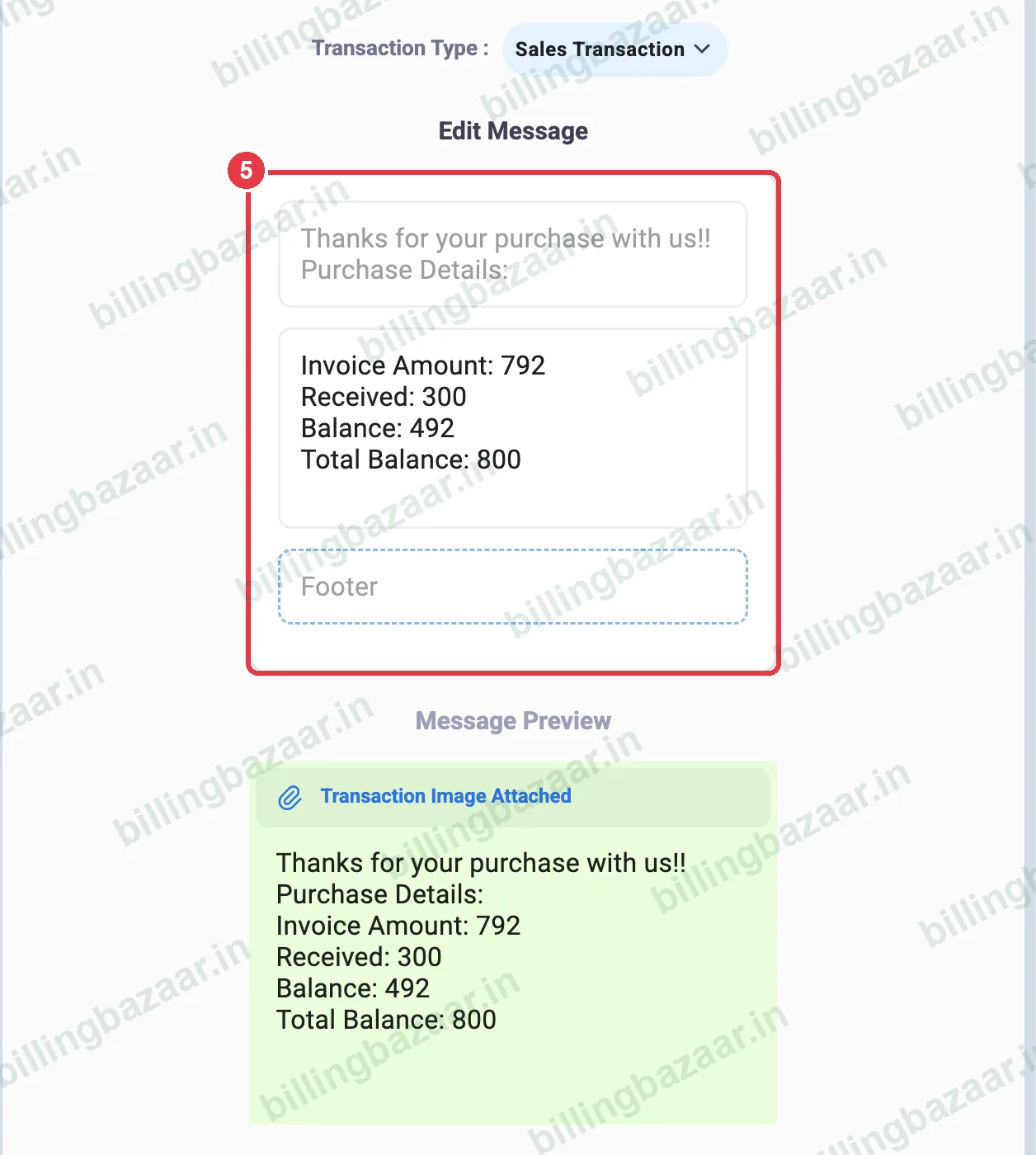Vyapar edit message and message preview