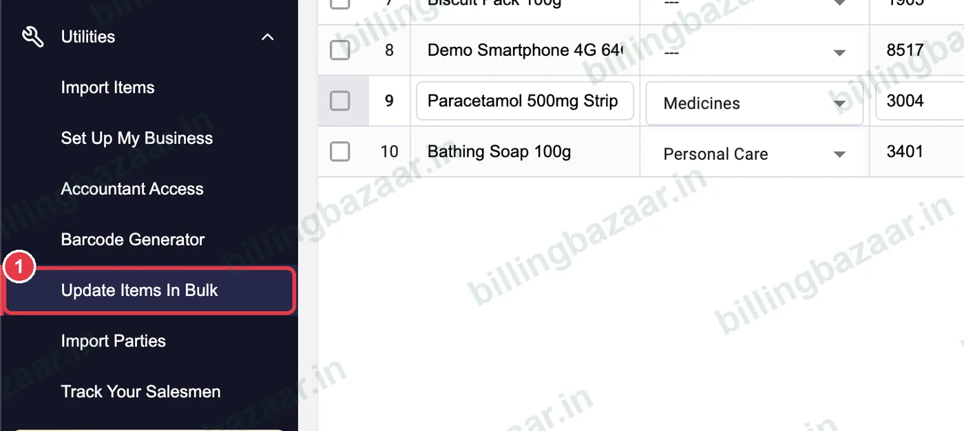 Vyapar Utilities with Update Items In Bulk